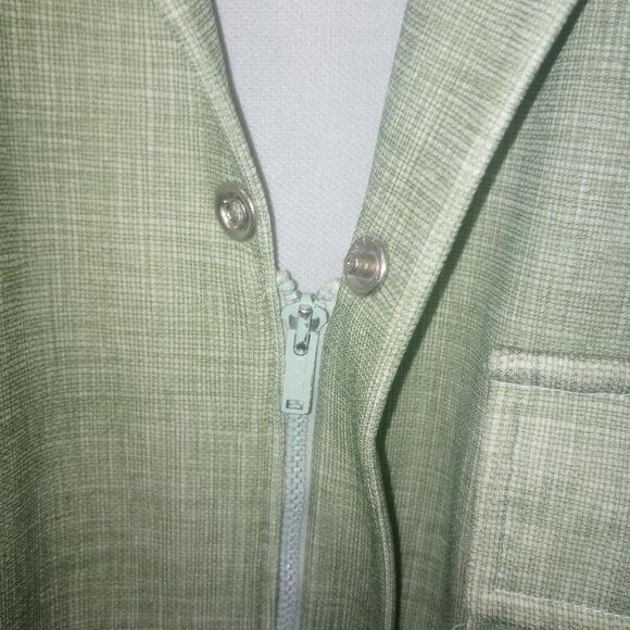 Vintage 70s Green Dagger Collar Zip Front Short Sleeve Shirt Size Medium P2P 22 - Picture 7 of 12